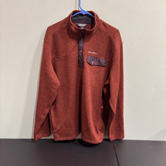 Eddie Bauer Other - Eddie Bauer Men's Red Heathered Fleece Quarter Snap Pullover Shirt XL